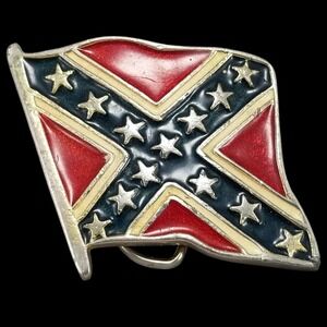 Flag‎ Belt Buckle Metal Enamel USA Made Vintage Red White And Blue USA Made